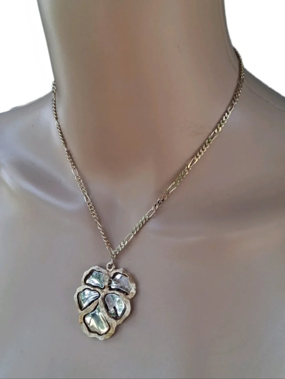 VTG Champagne Gold Mixed Metal Inlay Abstract Brutalist Statement Necklace